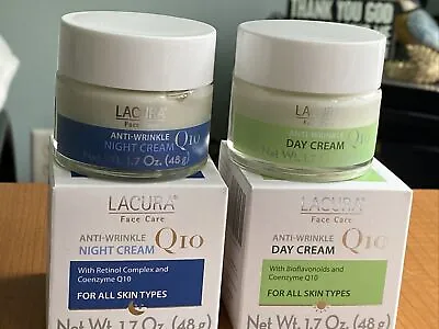 LACURA Face Care Anti-Wrinkle Q10 Day Cream And Night Cream 1.7oz Each ~ Aldi • $18.99