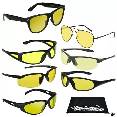 Yellow Lens Sunglasses Glasses Night Driving Motorcycle Ride Cycling Men Women • $15.99