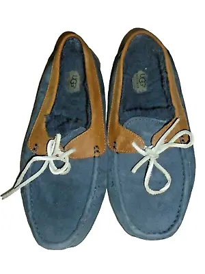 UGG Byron Men's Slippers Loafer Navy Blue Brown Suede Wool Lined Slip On 9M • $21.12