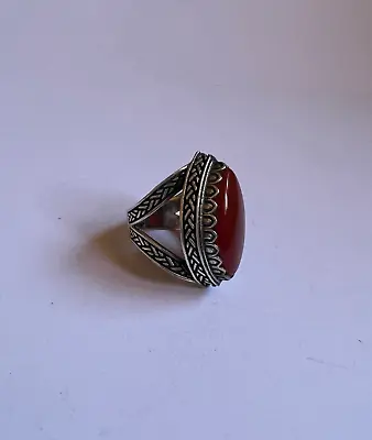 $35 • Buy Ancient Vintage Victorian Ring Sterling Silver Red Carnelian Stone Engraved