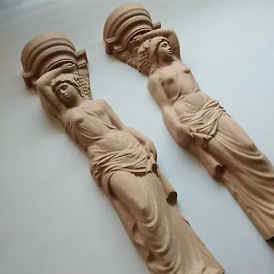 Pair Wood Carved Corbel Aphrodite Greek Sculpt Candle Holder Fireplace Balusters • $120