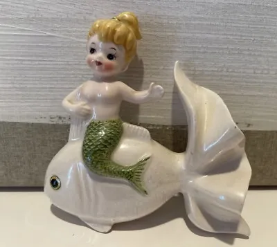 Vintage Norcrest Mermaid Fish Wall Plaque Pocket Ceramic Bath • $129