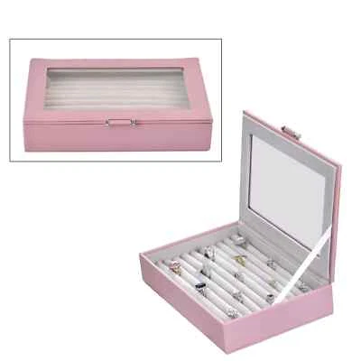 £34.60 • Buy Ring Earring Jewelry Box Blush Faux Leather Glass Window Anti Tarnish Protection