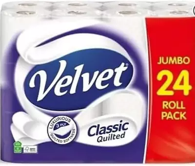 Velvet Classic Quilted Toilet Paper Bulk Buy 24 White 3 Ply Toilet Tissue Rolls • £9.49