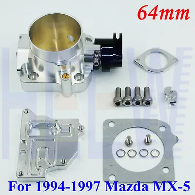 Billet Throttle Body 2.5  64mm Kit For 94- 97 Mazda Miata MX -5 1.8L BP-ZE SILVE • $79.80