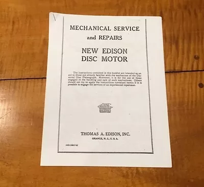 New Edison Diamond Disc Motor Phonograph Mechanical Service Repair Manual Guide • $14.98