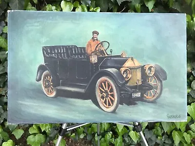 VIOLET PARKHURST Original LOUIS CHEVROLET 1911 RACE CAR AT INDY OIL ON CANVAS • $2500