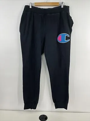 $25.20 • Buy Vintage Champion Men's Black Big Logo Reverse Weave Sweat Pants Size XL