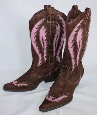 Bamboo Women's Western Style Boots Brown Lavender Faux Suede Size 7 • $19.99