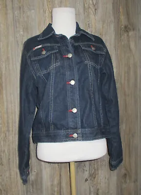 EckoRed Junior Blue Denim Crop Jacket Size Medium Button Rock Punk Streetwear • $18.99