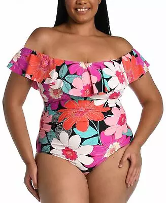 La Blanca Women's Off Shoulder Ruffle One Piece Swimsuit Multicolor 8 • $22.44