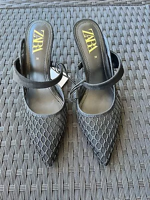 Zara Mesh Heeled Mules W/Strap | Sz. 38 (7.5) | NWT • $50