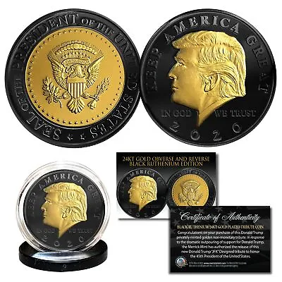 $26.73 • Buy Donald Trump '20 Keep America Great BLACK RUTHENIUM & 24K GOLD Tribute Coin WCOA
