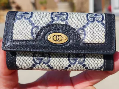 $49.99 • Buy Vintage GUCCI GG Logo BLACK Leather CANVAS 4 Key HOLDER 3 1/2  Case ITALY - VGC