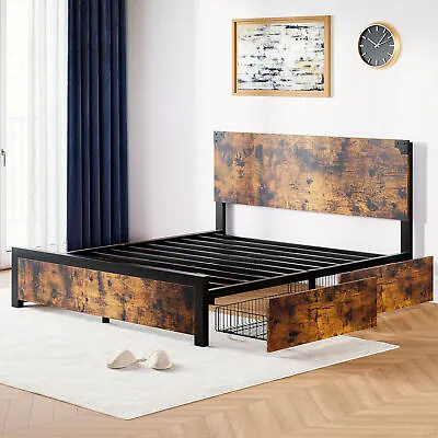 $226.99 • Buy Industrial Queen Size Platform Metal Bed Frame With 4 Sliding Storage Drawers
