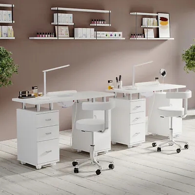 Rolling Nail Table Station Manicure Tech Desk Nails Art Table Drawers Cabinet UK • £189.95