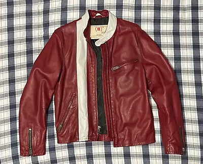 GAP Product RED Leather Mens SZ S Cafe Racer Vintage Motorcycle Biker Jacket Red • $239