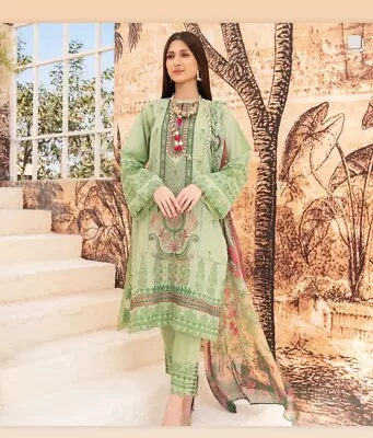 Pakistani Designer Riyawat Original 3pc Suit Jacquard Lawn Kameez Trouser L • £28