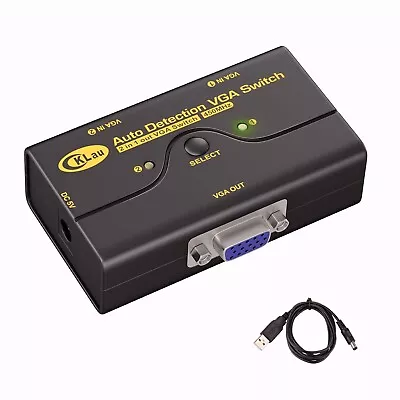 450MHz Bandwidth 2 Port VGA Switch Box 2 In 1 Out SVGA Video Switcher Support D • $7