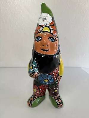 Htf Hand Painted Mexican Pottery Talavera Gnome Statue 11.75” • $80