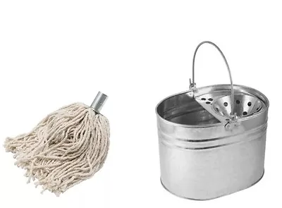 Heavy Duty Metal Mop Bucket Galvanised Strong 16l For Cleaning + Free Mop New • £17.99