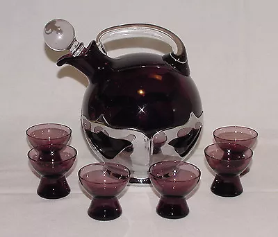 PERFECT Vintage Cambridge/Farber Amethyst DECANTER & 6 CORDIALS!! • $69.95