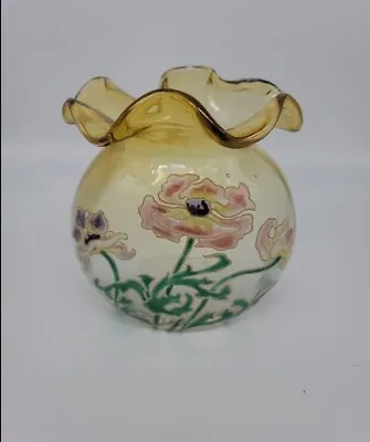 Antique Art Nouveau Mont Joye Legras Glass Hand Painted Floral Enamel Vase • $160