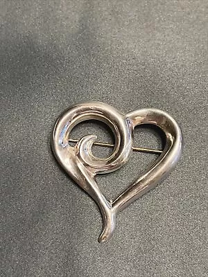 Vintage SU 925 Sterling Silver Open Heart Pin Brooch-8g • $25