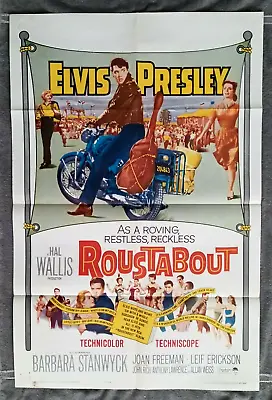 Roustabout Movie Poster ELVIS PRESLEY Motorcycle BARBARA STANWYCK Joan Freeman • $350