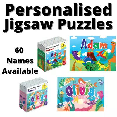 Personalised Name KIds Jigsaw Puzzle Childrens 30pc Toy Game Dinosaur Mermaid • £8.99