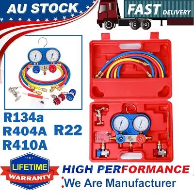 R134a R410a R22 HVAC A/C Manifold Gauges Set Refrigerant Kit 5FT AC Vacuum Pump • $76