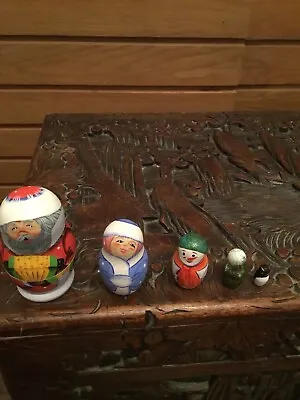 Stunning Genuine Russian Xmas Father Frost Small Wooden Matryoshka Nesting Doll. • £17.99