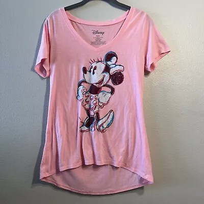 DISNEY Women's Shirt Top Minnie Mouse Pink V-Neck Size L • $14