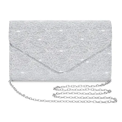 Women's Evening Clutch Bag Embroidered Lace Wedding Prom Cocktail Party Handbag • £6.99