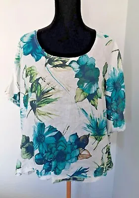 Linen Eden Rock Ladies Top Made In Italy.    Size S. 12    Green Floral. • £6.99