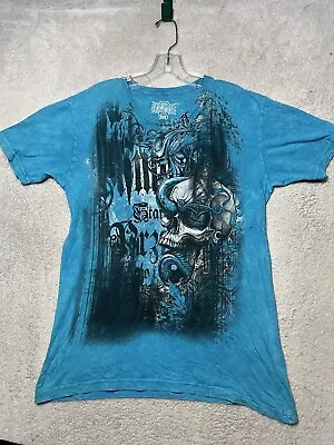 MMA Elite Skull Cross Print T-Shirt Adult Medium Blue Goth Y2K Affliction Style • $36.88