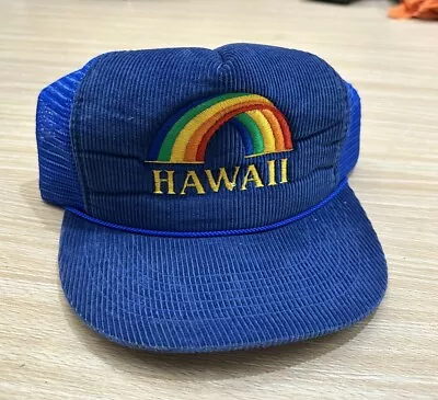 Vintage Hawaii Hat Cap Snap Back Blue Corduroy One Size Trucker Foam • $19.99