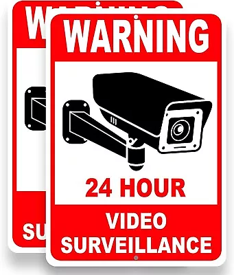 2PC Video Surveillance Sign Property Under 24 Hour No Trespassing Signs 10х7 • $13.59