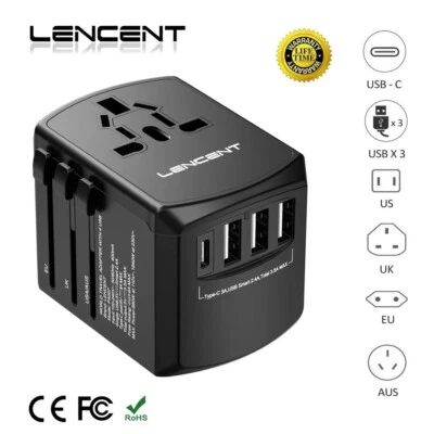 $18.95 • Buy LENCENT Universal Travel Adapter Type-C 3 USB Charger US/UK/EU/AU Plug Converter