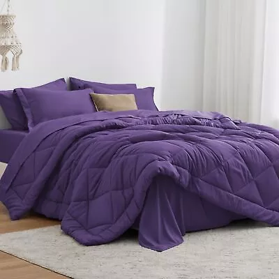 Queen Comforter Set Purple 7 Pieces Queen Bed In A Bag All Season Queen Bed... • $69.12