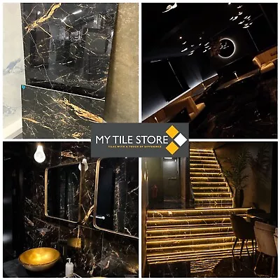 Pallet Deal 57 SQM Black & Gold Marble Porcelain Tiles High Gloss 600x600 • £1250