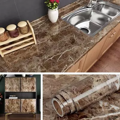 Brown Marble Counter Top Peel And Stick Waterproof Wallpaper Table Deck Cover • $14.99