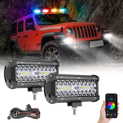 7'' LED Work Light Bar Multi-Color Chasing RGB Flash Bluetooth Driving Cube Pods • $74.99