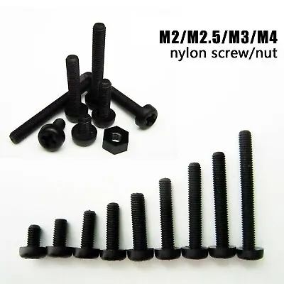 M2 M2.5M3M4 Black Plastic Nylon Cross Round Pan Phillips Head Screw Bolt Hex Nut • $2.38