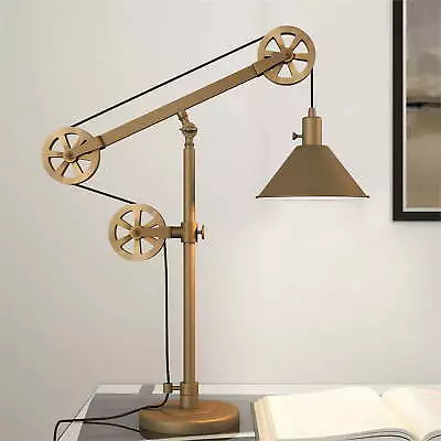 29  Traditional Metal Table Lamp With Pulley System And Cone Metal Shade • $90.99