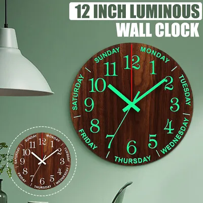 $19.59 • Buy 12''Luminous Wall Clock Glow In The Dark Silent Quartz Modern Clock Indoor Home