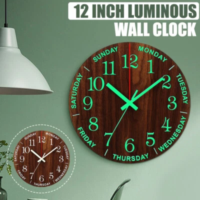$19.59 • Buy 12''Luminous Wall Clock Glow In The Dark Silent Quartz Modern Clock Indoor Home