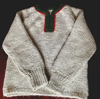 Vtg Hand Knit Chunky Wool Woman’s  Handmade Warm Ski Sweater Heather Beige S/M • $35