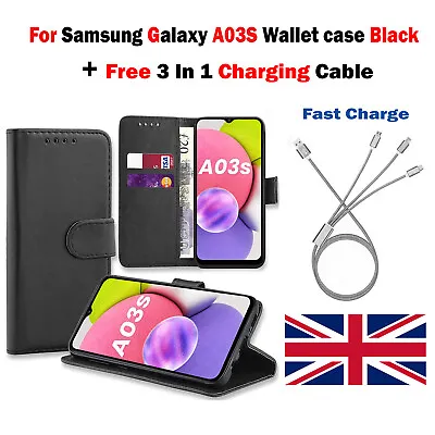 Gift Box  For Samsung Galaxy A03s Temper Glass TPU Leather Wallet Case Stand • £5.45