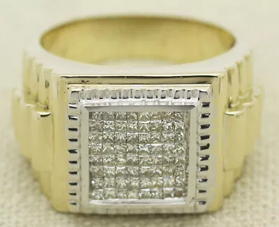 Heavy 14k Yellow Gold 1.25ct Princess Cut Diamond Cluster Cocktail Ring Sz 12.5 • $1490